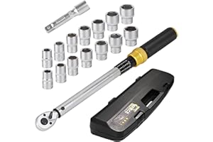 UYECOVE 3/8-Inch Drive Click Torque Wrench Set, 10-100 FT-LB/13.6-135.6Nm Dual-Direction Torque Wrench 3/8 Drive, 3/8 Torque Wrench Kit with Extension Bar & Socket Set-16 PCS