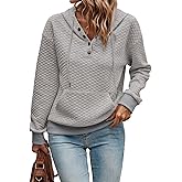 SHEWIN Women's Hoodies Casual Long Sleeve Quilted Half Button Drawstring Hooded Sweatshirt
