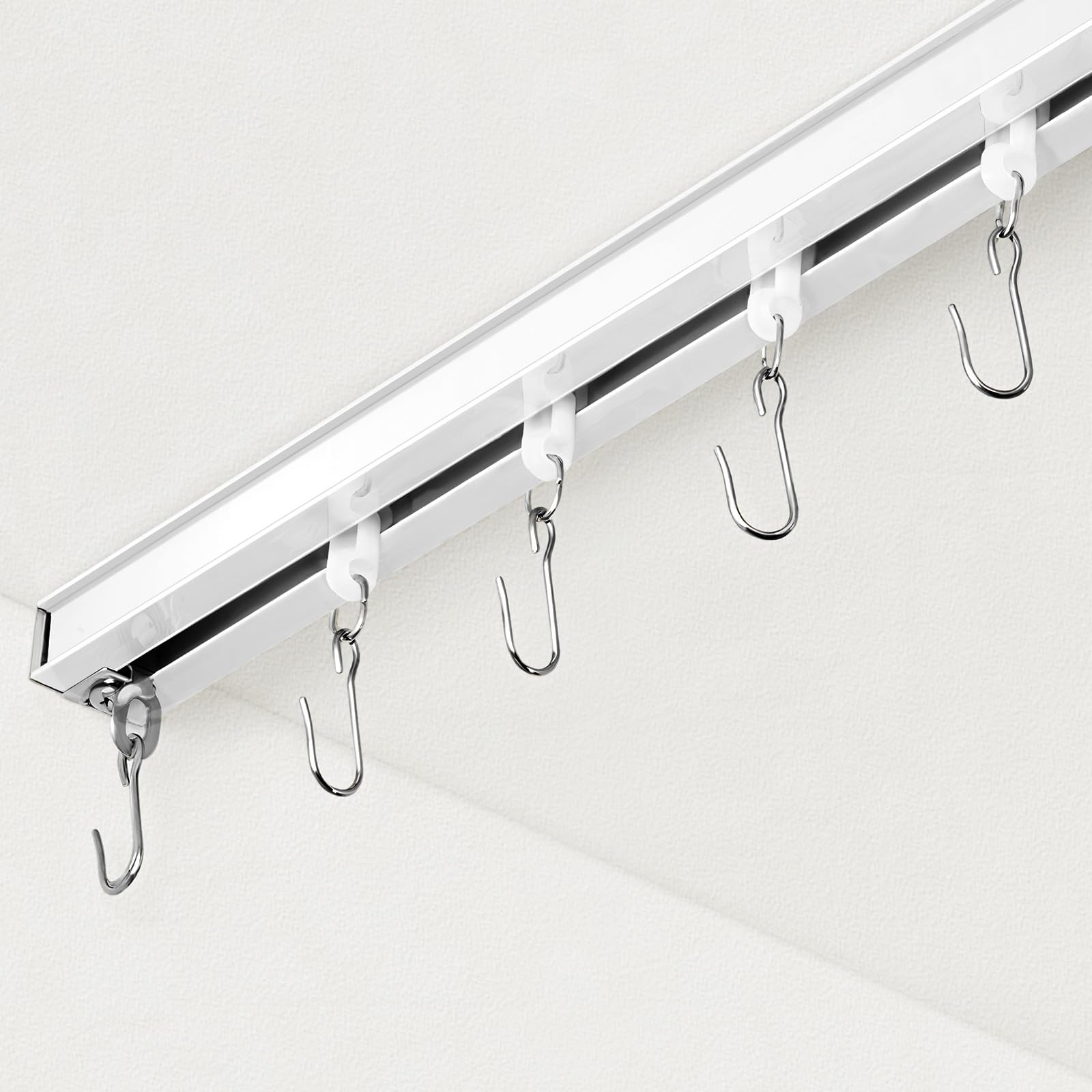 FELIDESIGN Curtain Track, Ceiling Curtain Track for Room Divider, Ceiling Mount Rail Set with Roller Hooks, White, 9ft - 12ft