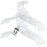 UEAKPIC Clear Plastic Hangers 12 Pack, Heavy Duty Clothes Hangers with 360° Swivel Hook, 2.1" Ultra-Wide Non-Slip Notches & Non-Slip Grips for Dresses, Shirts, Coats, Suits