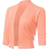 Allsense Women's 3/4 Sleeve Cropped Bolero Shrug Cardigan