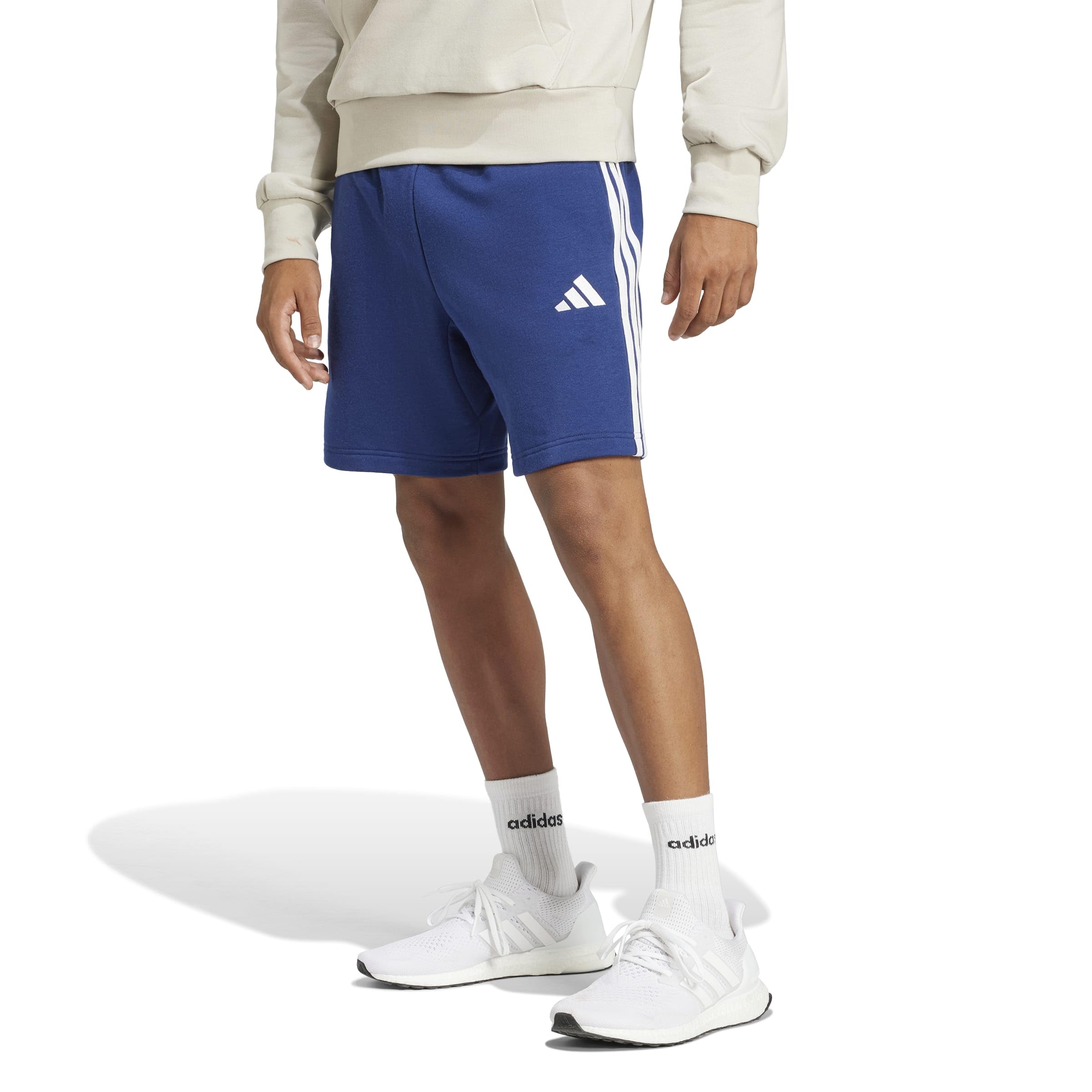 adidas Herren Essential Three Stripes French Terry Short Shorts, Dark Blue/White, S 3