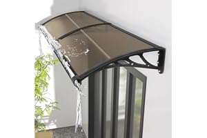 KUZRZNH Awning for Door Entrance 100x120cm/39x48in Window Canopy Exterior with Plastic Steel Bracket UV Rain&Snow Protection, Durable Polycarbonate Canopy for Entrance,Balcony Brown