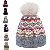 Fulcyla Kids Winter Knit Beanie Hat for Boys Girls Age 3-8 with Faux Fur Pom Warm Fleece Lined