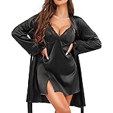 RSLOVE Women’s Satin Sleepwear Set – 2 Piece Lace Cami Nightgown and Long Sleeve Robe Sexy Silk Pajamas Lingerie for Women