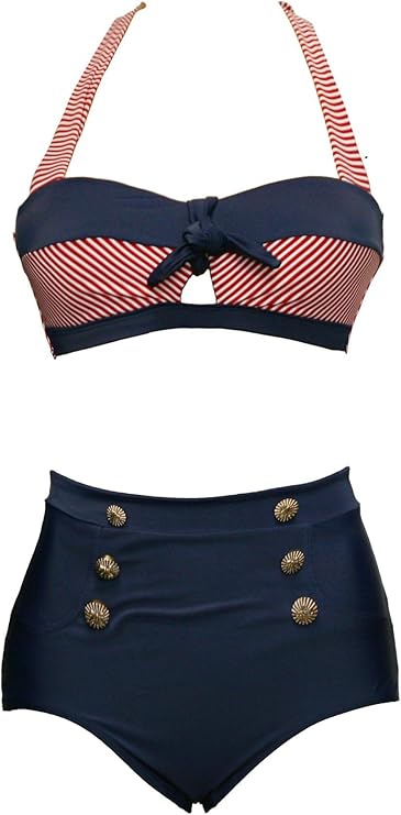 Bslingerie Women Retro Vintage Push Up High Waisted Bikini Swimsuit Plus Size
