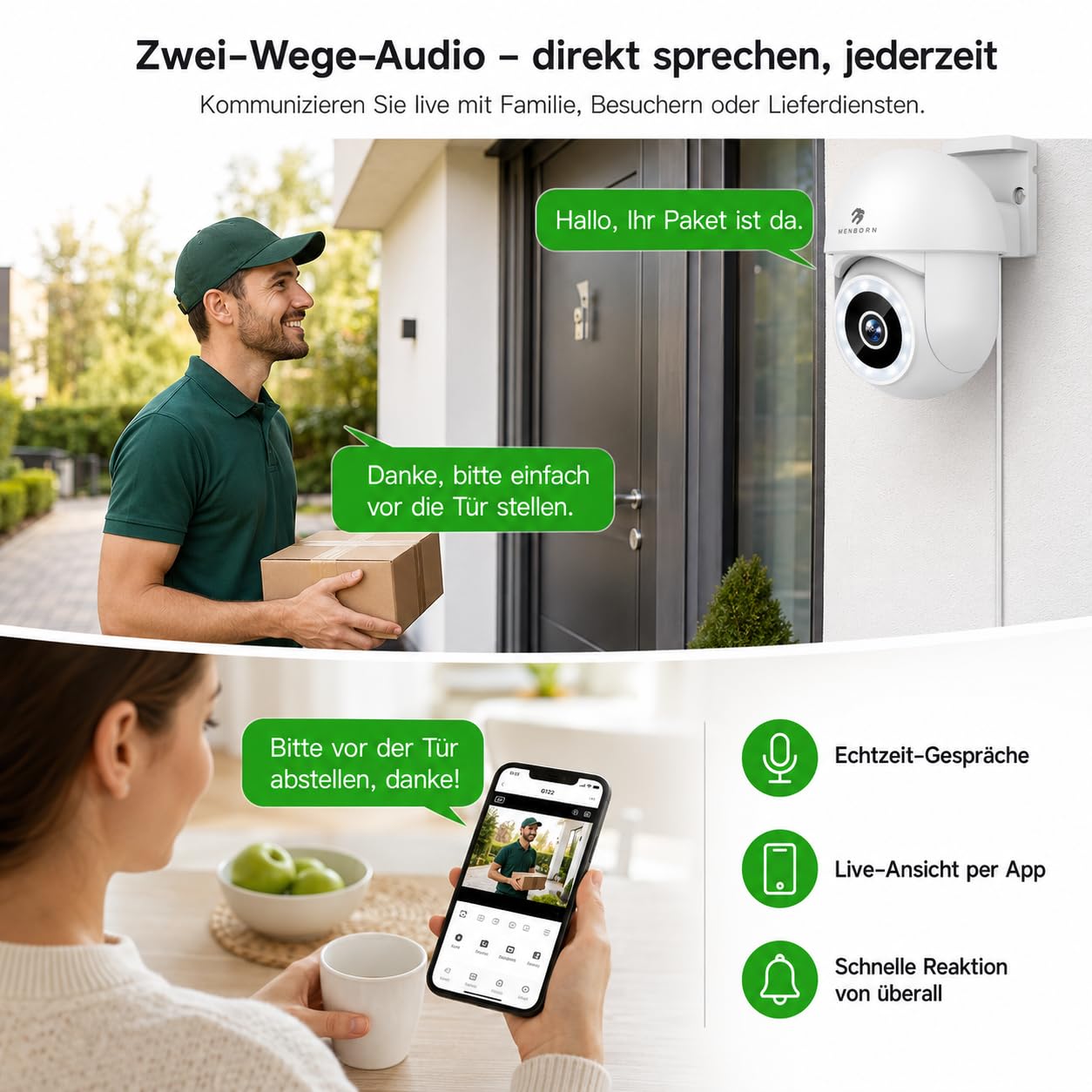 Überwachungskamera Aussen WiFi 6, WLAN Kamera Outdoor 2,5K mit 2,4/5GHz 6