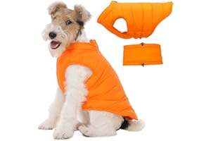 LeleTail Dog Puffer Jacket with Detachable Neck Wrap for Small Dogs, Waterproof Orange Dog Vest with Back Zipper, Winter Coat