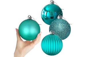 GAMEXCEL Teal 4.0" Large Christmas Balls - Christmas Tree Decoration Ornaments Shatterproof Hanging Balls for Birthday Halloween Holiday Wedding Decorations Set of 4pcs