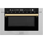 ZLINE Autograph Edition 24" 1.2 cu. ft. Built-in Microwave Drawer with a Traditional Handle in Stainless Steel and Gold Accents