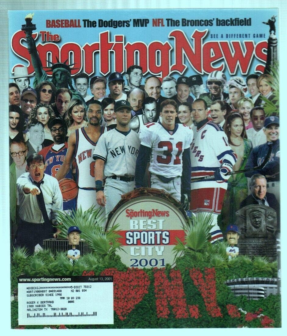 The Sporting News Magazine Aug 13, 2001 Best Sports City New York Cover