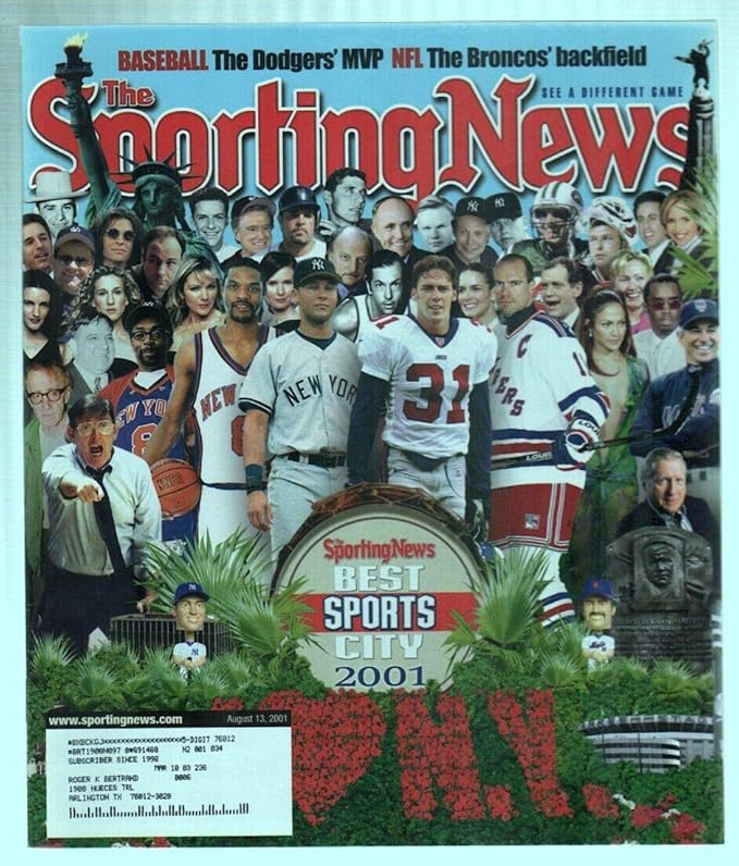 The Sporting News Magazine Aug 13, 2001 Best Sports City New York Cover