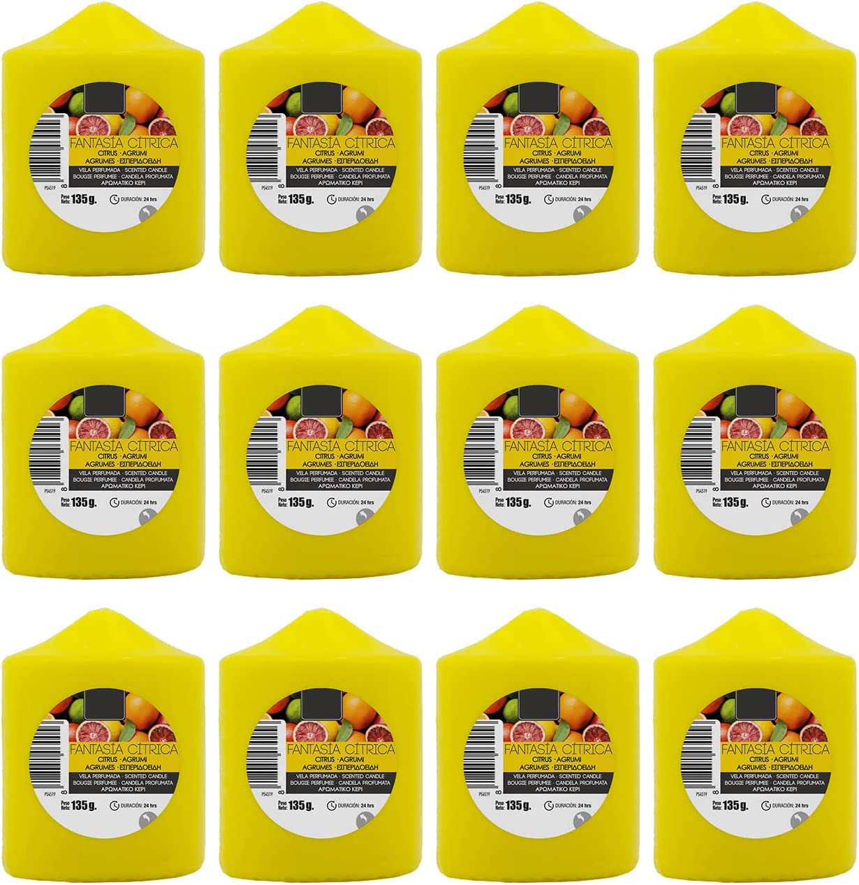 Citrus Fantasy Scented Candles XL 2.76 x 2.24 In (70 x 57 mm) - Pack of 12 Units - Aromatic Candles, Long Lasting and Delicate Aroma - 22-24 Hours Duration - Candle Aromatherapy