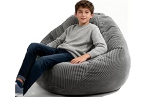 ENBAOHUI Bean Bag Chairs with Memory Foam Chairs for Kids Teens Toddler Faux Fur Sofa Chair with Handle Grey