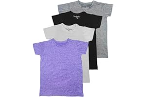 MISS POPULAR Girls 4 Pack Short Sleeve Quick Dry-Fit Moisture Wicking Active Athletic Performance Crew Neck T-Shirts