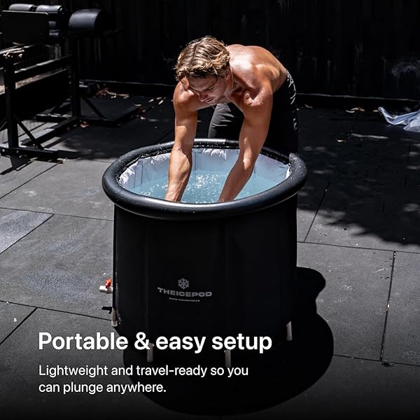 THE POD COMPANY STANDARD ICE BATH TUB, 84 GALLON COLD PLUNGE TUB WITH COVER LID, PORTABLE INFLATABLE ICE PLUNGE TUB FOR ADULTS, SIDE DRAIN, CHILLER COMPATIBLE (REQUIRES CONVERSION KIT)