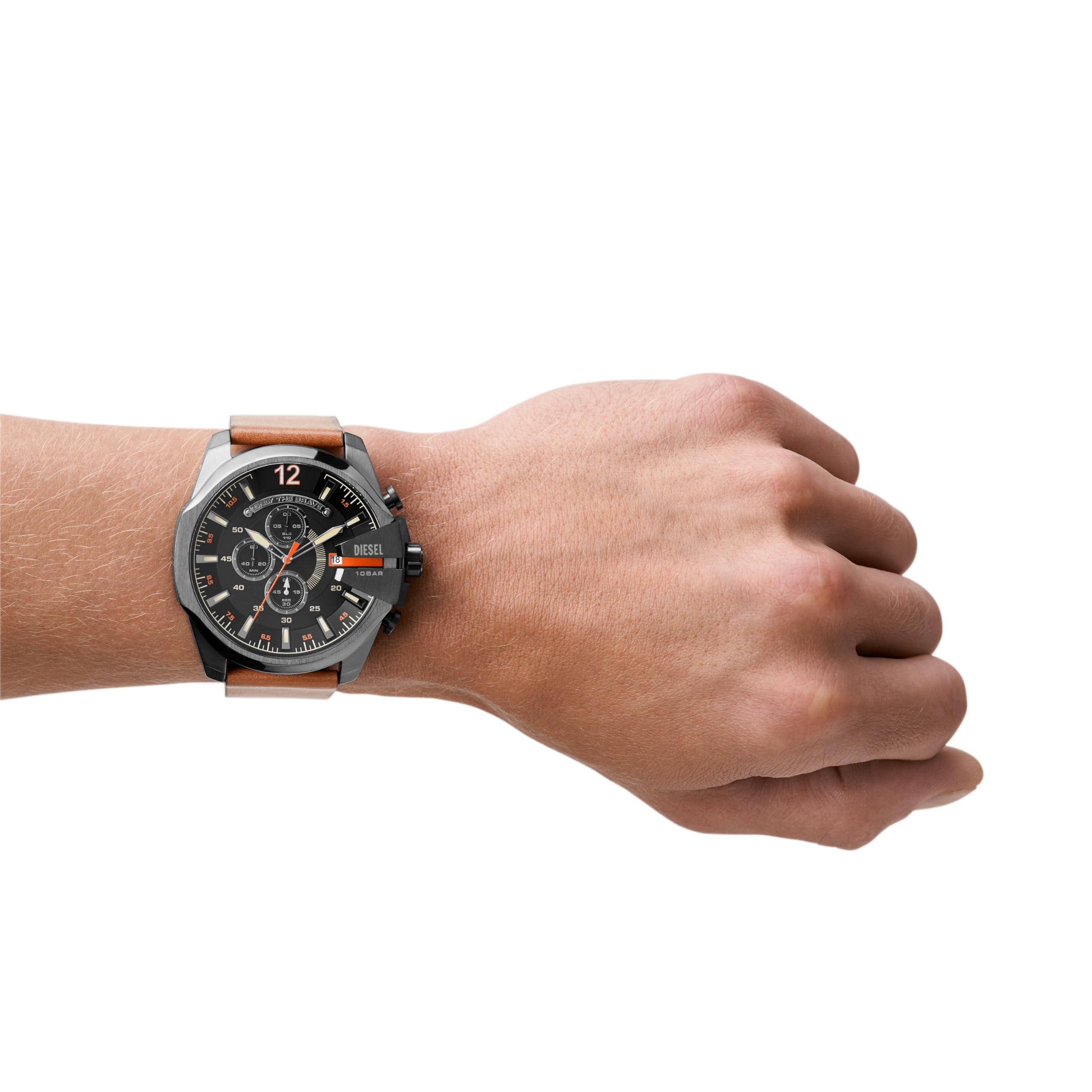 Diesel Men's Mega Chief Stainless Steel Bracelet, Silicone or Leather Band Watch with Analog or Digital Movement