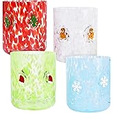 Trxvxo 4 PCS 14 Ounce Christmas Icon Juice Glasses,Christmas Drinking Cups,Four Colors and Patterns,Strong and Durable Glasses Are The Great Gifts for Friends!