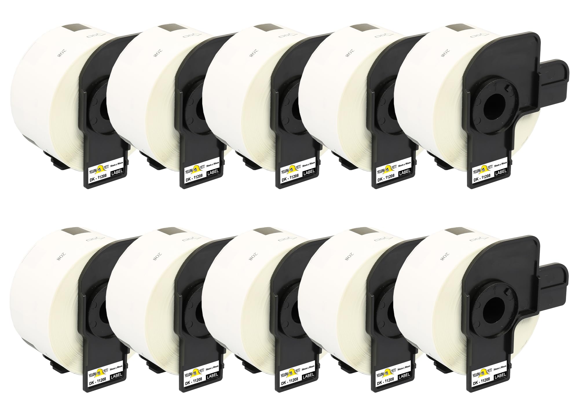Yellow Yeti 10 Rolls DK-11208 38 x 90mm Large Address Labels Compatible with Brother P-Touch QL-500 QL-570 QL-700 QL-710W QL-720NW QL-800 QL-810W QL-820NWB QL-1100 QL-1110NWB | 400 Labels per Roll