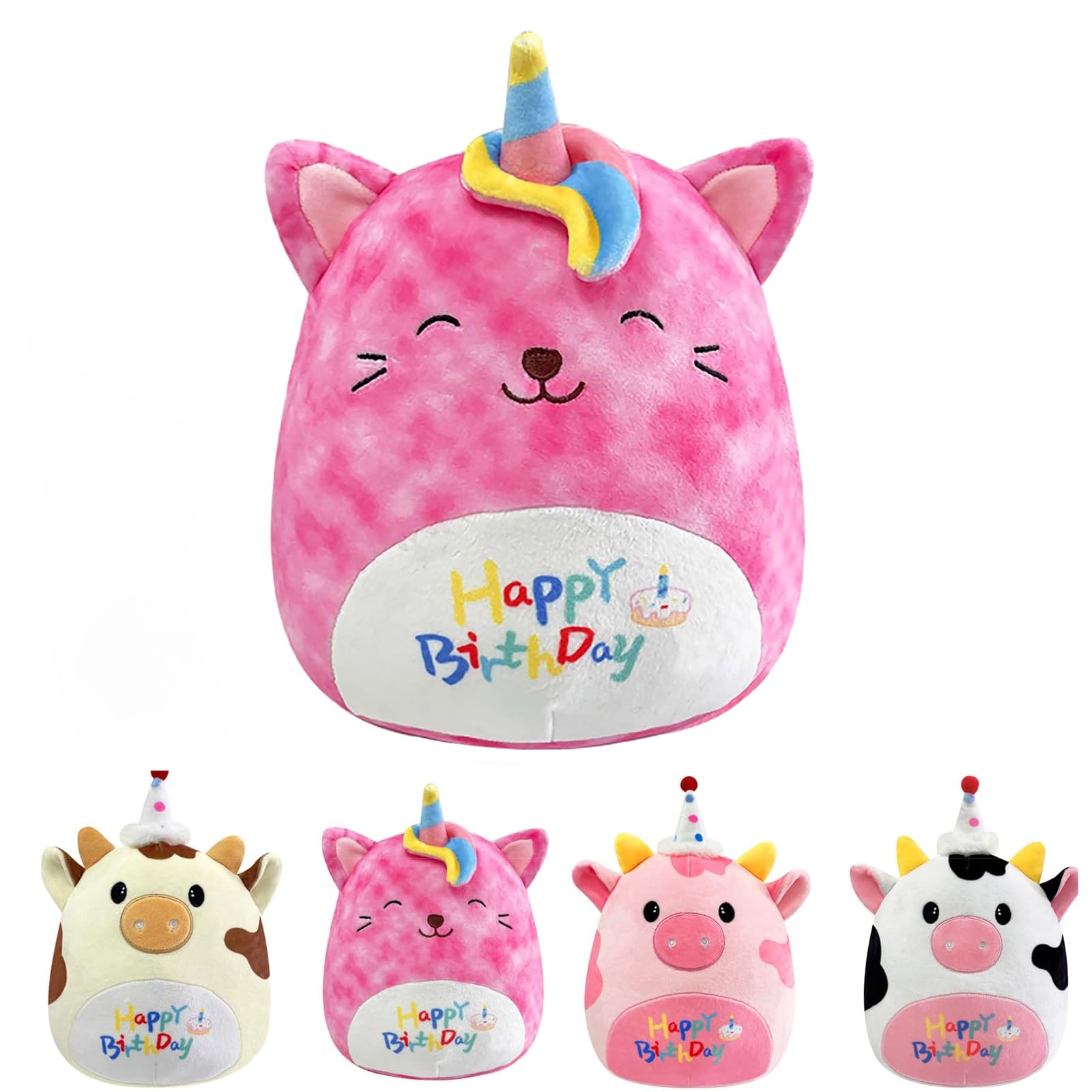 POPOYU 20cm Happy Birthday Unicorn Cat Plush Pillow Toys,Cute Stuffed Unicorn Pillow Doll,Squishy Plushies Doll,Soft Toy Gifts for Kids Girls Birthday Present Kids Collection Home Decoration — image 1