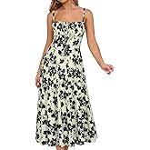 YATHON Women's Summer Midi Corset Boho Dresses Spring Casual Floral Spaghetti Straps Lace Up Dress Flowy Aline Beach Sundress
