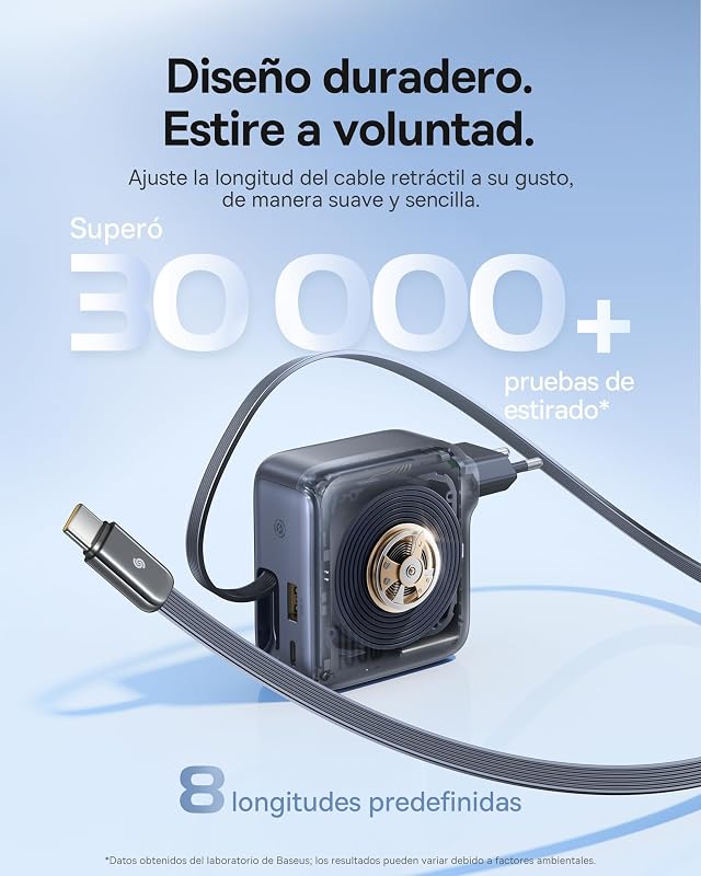 Enercore - Carregador USB C (100 W, cabo extensível, 3 portas GaN, carregador rápido PD compatível com MacBook Pro Air, Dell, HP, iPad, iPhone 17/16/15/14/13Pro Max Galaxy S25/24Ultra