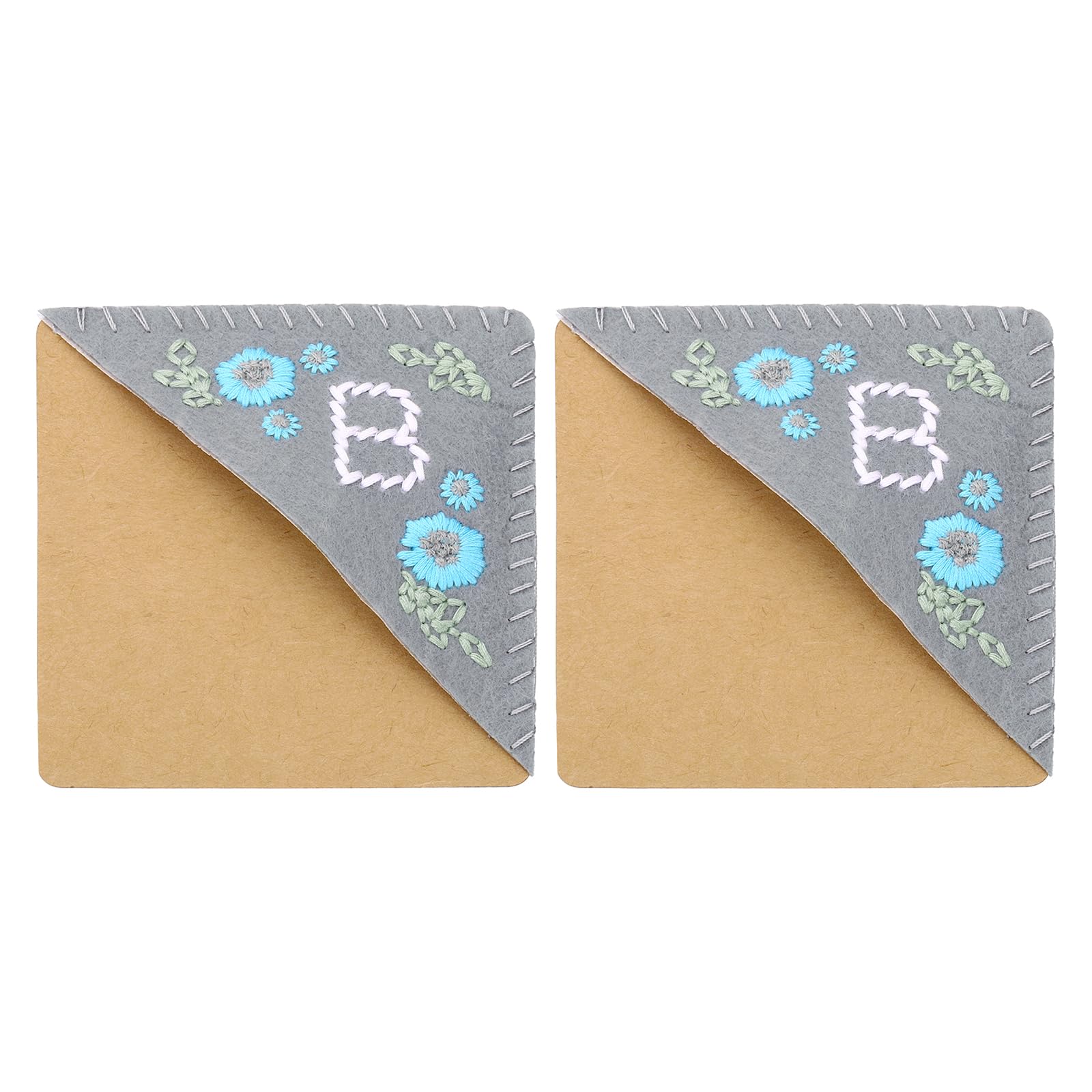 PATIKIL 2pcs Corner Bookmark, Letter Book Mark Personalized Embroidered Bookmark Cute Letter Book Mark Flower Felt Triangle for Reading Women Men Book Lovers Gift Teacher, Grey, Letter B
