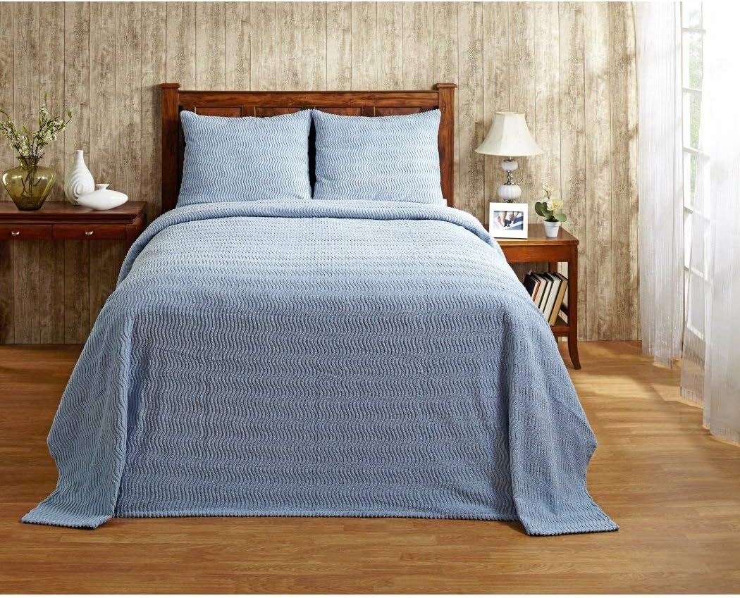 D&H 1 Piece 96 x 110 Oversized Blue Chenille Bedspread Full
