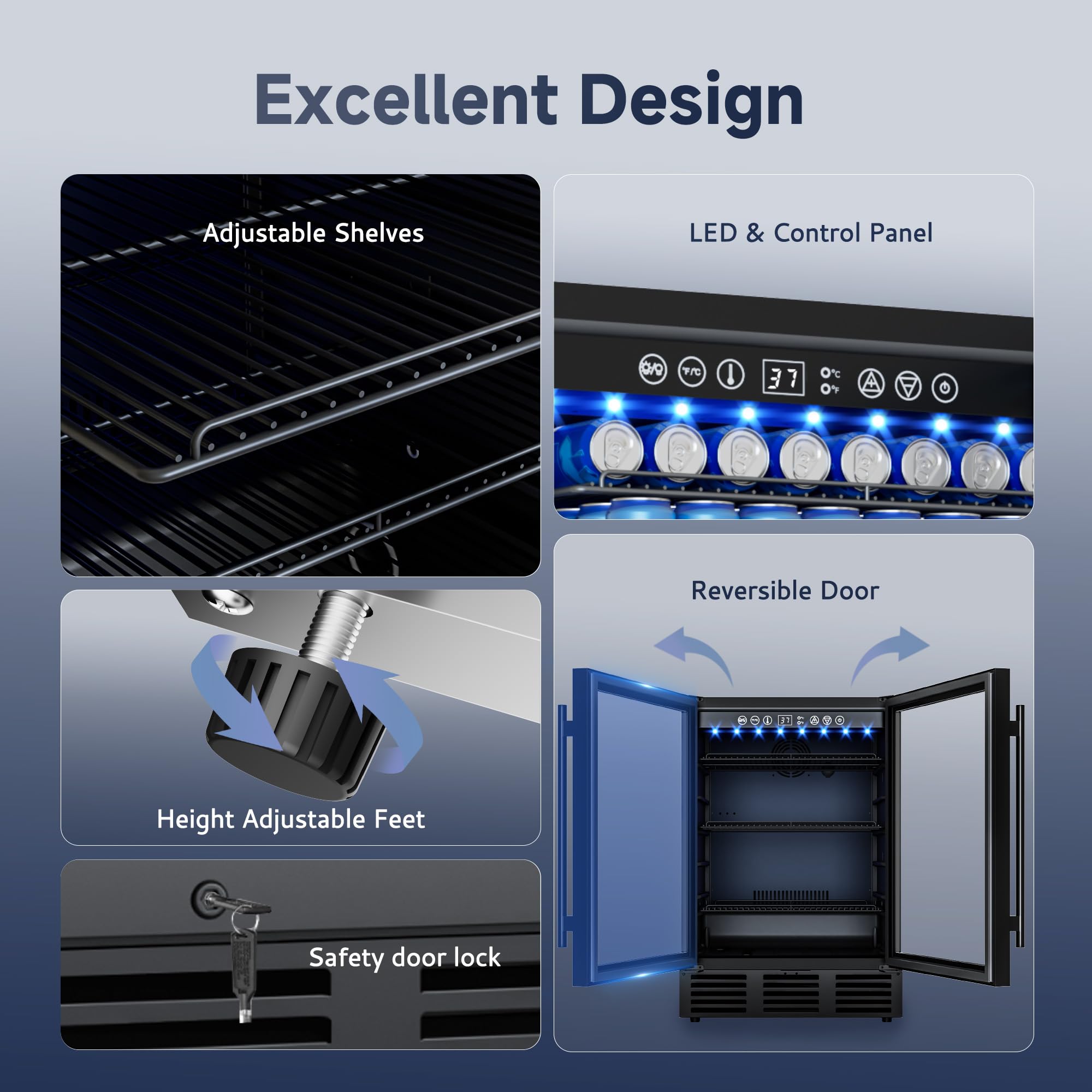 ICEVIVAL Refrigerador de bebidas de 24 pulgadas, 180 latas refrigerador de bebidas debajo del mostrador con puerta de vidrio, luz LED, refrigerador de cerveza incorporado o independiente para refrescos, agua, vino - hogar, bar u oficina