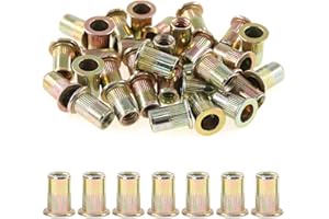 Rustark 100-Pcs 1/4"-20UNC Mixed Zinc Plated Carbon Steel Rivet Nuts Flat Head Insert Nutsert Assortment Kit
