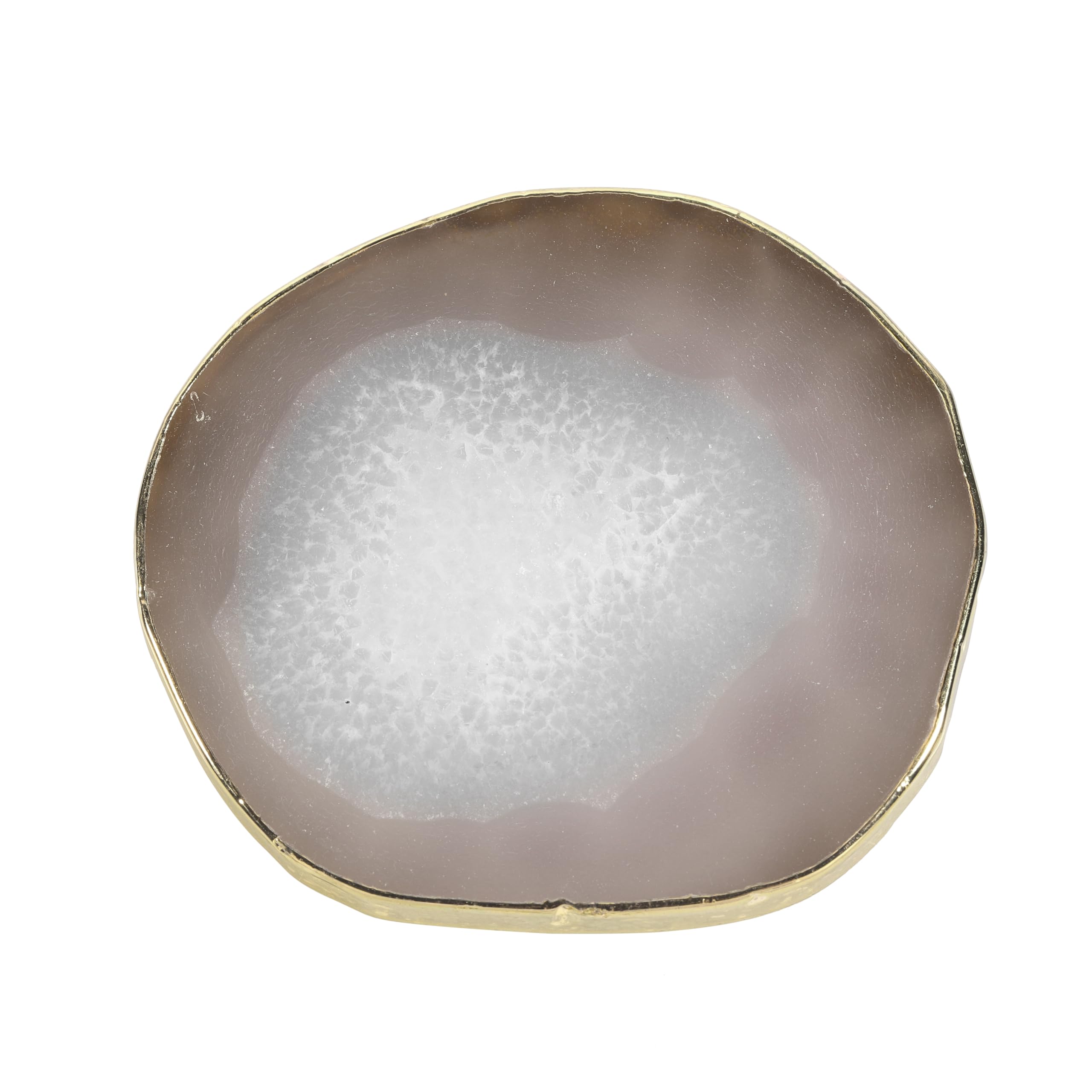 mookaitedecor Set of 2 Natural Crystal Agate Slice Coasters for Drinks, Gold Edged Coasters Semi Precious Stone Geode Coaster Quartz Cup Mats, 3.1-3.9 Inch