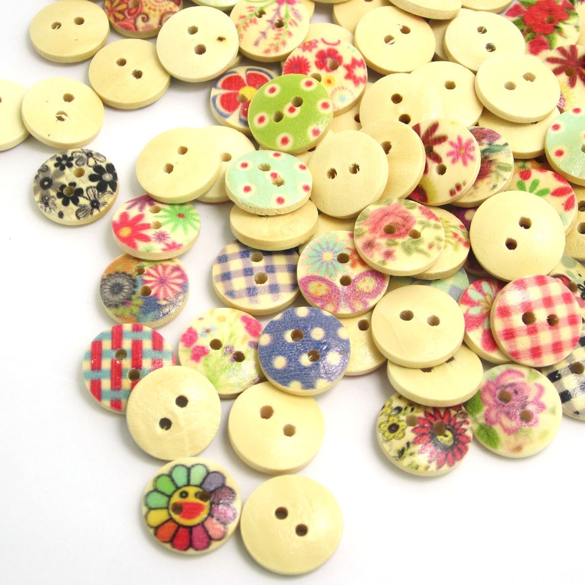NAMVO 200pcs Multicolored Two Hole Wooden Buttons Sewing Craft Scrapbooking