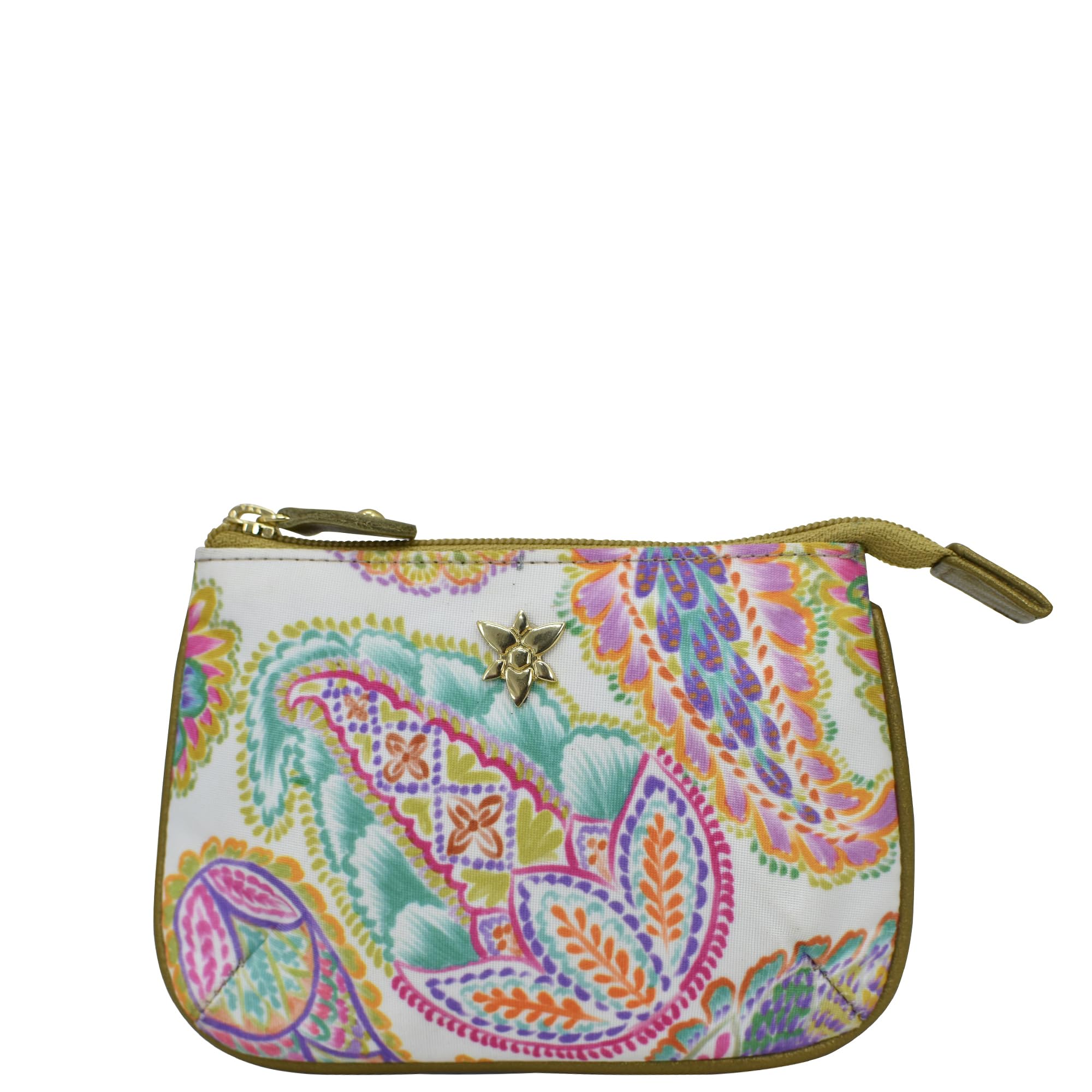 Anuschka Zip Travel Pouch-Wanderlust Collection-Nylon Fabric with Leather Trim and Artwork Print, Boho Paisley, One Size