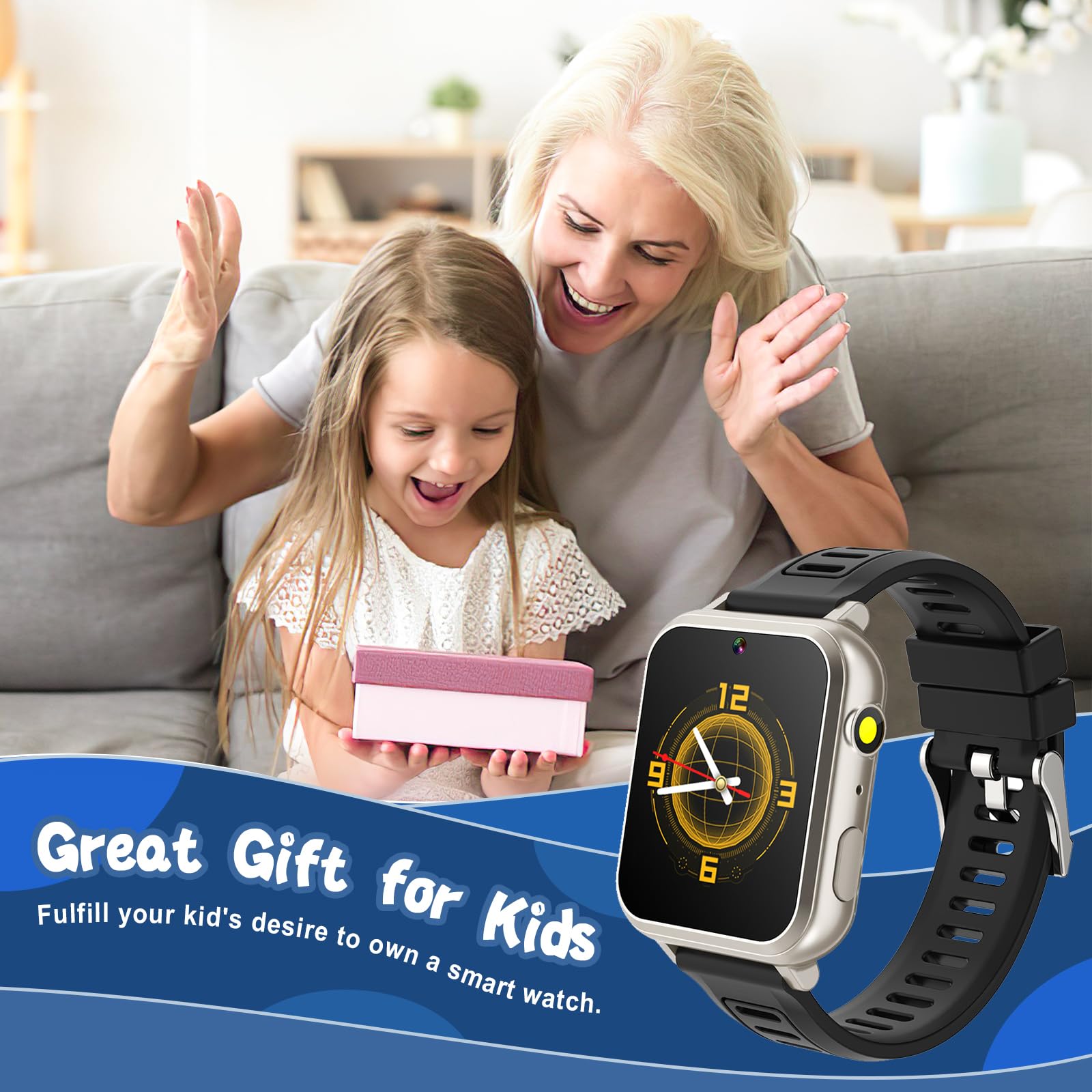 Sedzofan Kids Game Smart Watch with 24 Puzzle Games HD Touch Screen Camera Video Music Player Pedometer Alarm Clock Flashlight 12/24 hr Kids Watches Gift for 4-12 Year Old Boys Girls Toys for Kids