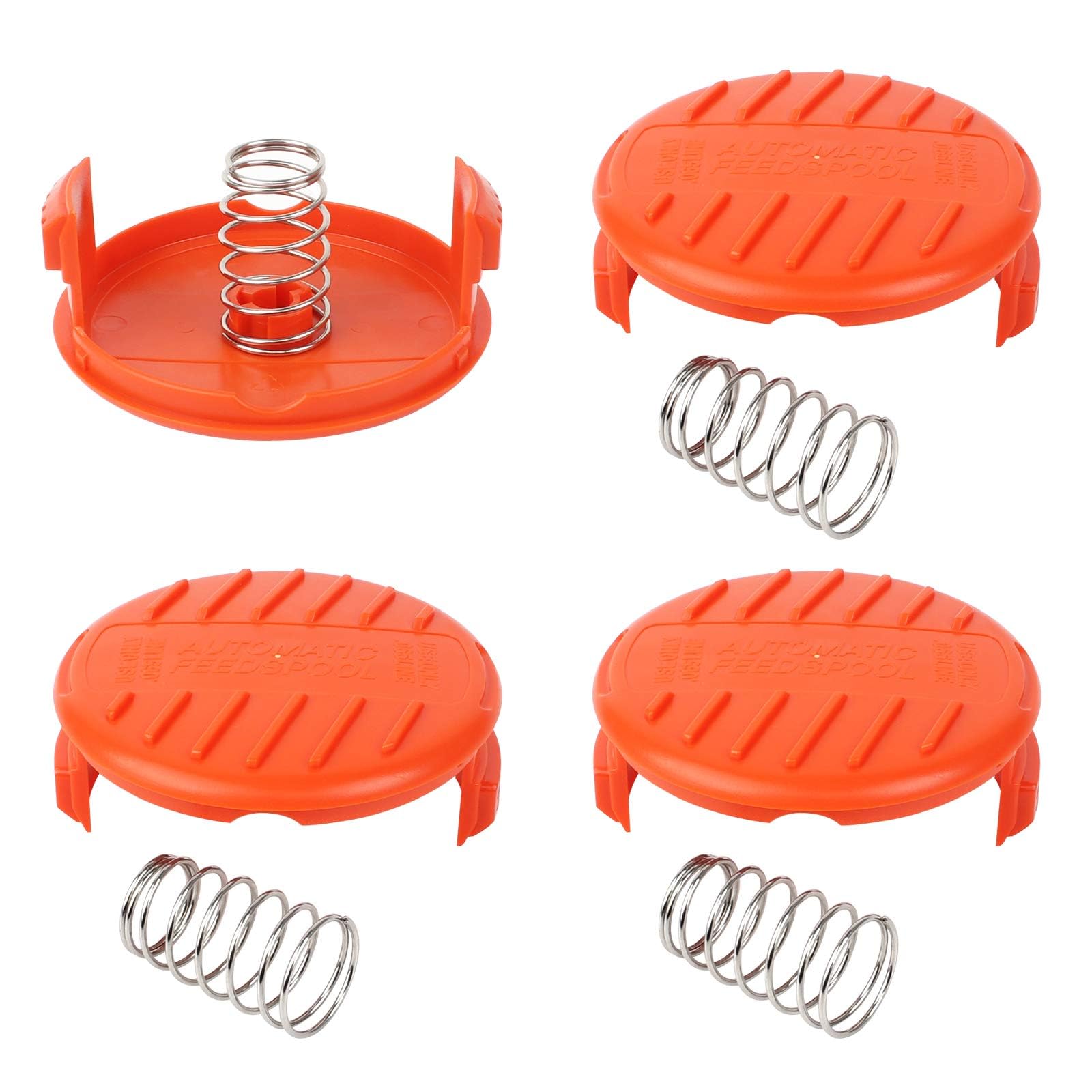 Jicyor 4PCS Spool Cover Trimmer, Black Decker Reel Compatible Replacement Coil Spool Cap Covers + 4PCS Spring Spare Parts For AFS Grass Trimmer