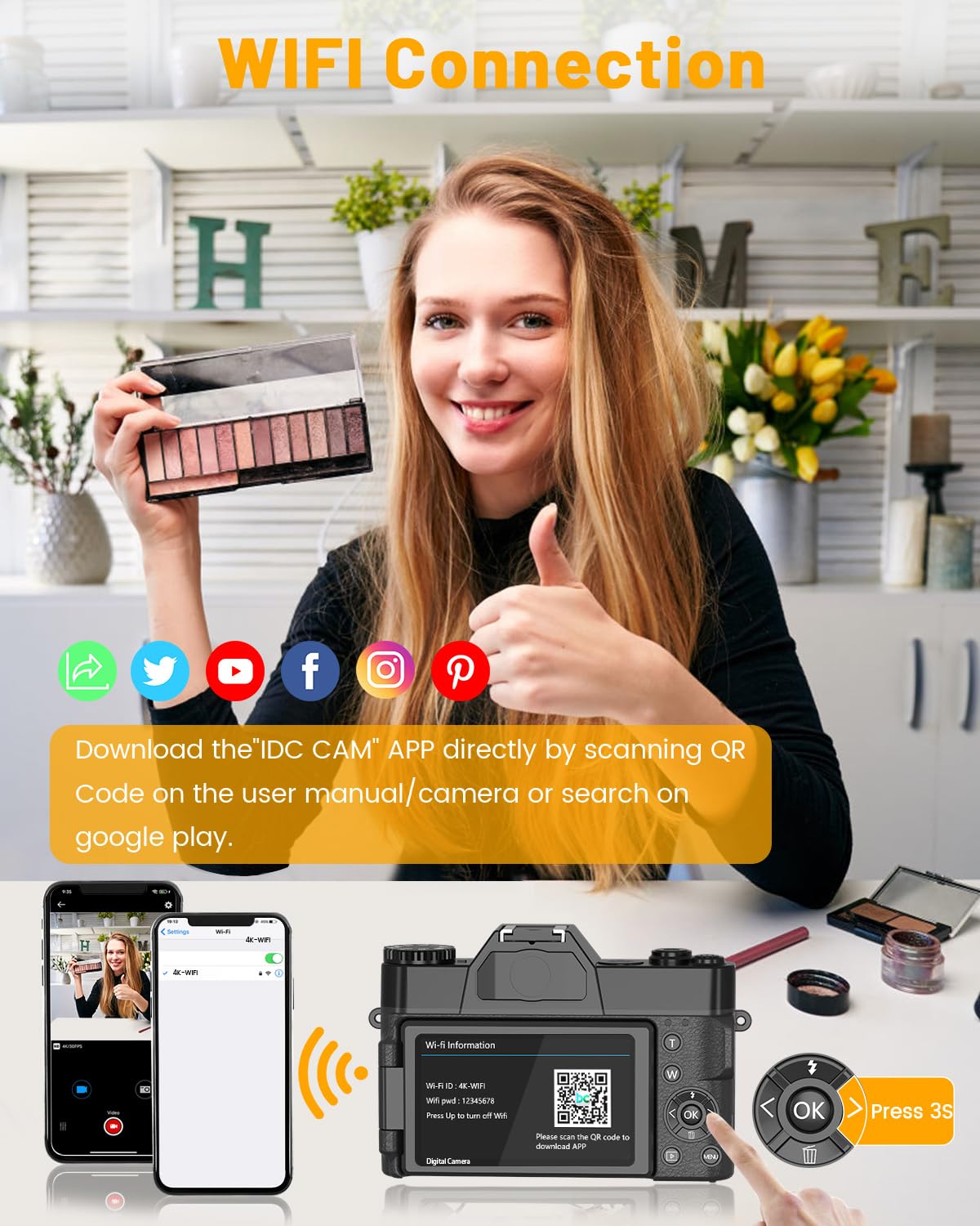 VJIANGER 4K Vlogging Camera for YouTube 56MP Digital Camera for Photography and Video with 180°Flip Screen, 16X Digital Zoom, 52mm Wide Angle & Macro Lens, 32GB Micro SD Card, 2 Batteries(Black)