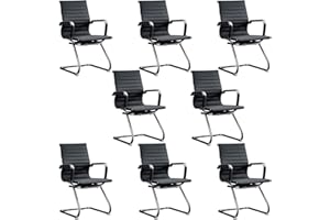 BoisKom Office Guest Reception Chair Set of 8, Conference Room Chairs Waiting Room Chairs 8 Pack, Modern Leather Office Desk Chair No Wheels.（Black）