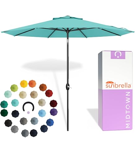 Galtech Deluxe Auto Tilt Market Umbrella, 9ft - Outdoor Patio, Deck, Pool, Backyard Stand Alone Umbrella