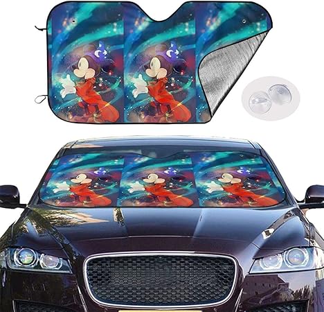 Amazon 車のフロントガラスサンシェードミッキーマウス折りたたみ式フロントウィンドウシールドカバープロテクター車を涼しく保つ51x27 5インチ サンシェード 車 バイク