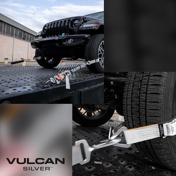 VULCAN ULTIMATE AXLE TIE DOWN KIT – SILVER SERIES WEBBING – INCLUDES (2) 22 INCH AND (2) 36 INCH AXLE STRAPS, (2) 96 INCH SNAP HOOK RATCHET STRAP, AND (2) 112 INCH LOOP TIE DOWN COMBINATIONS