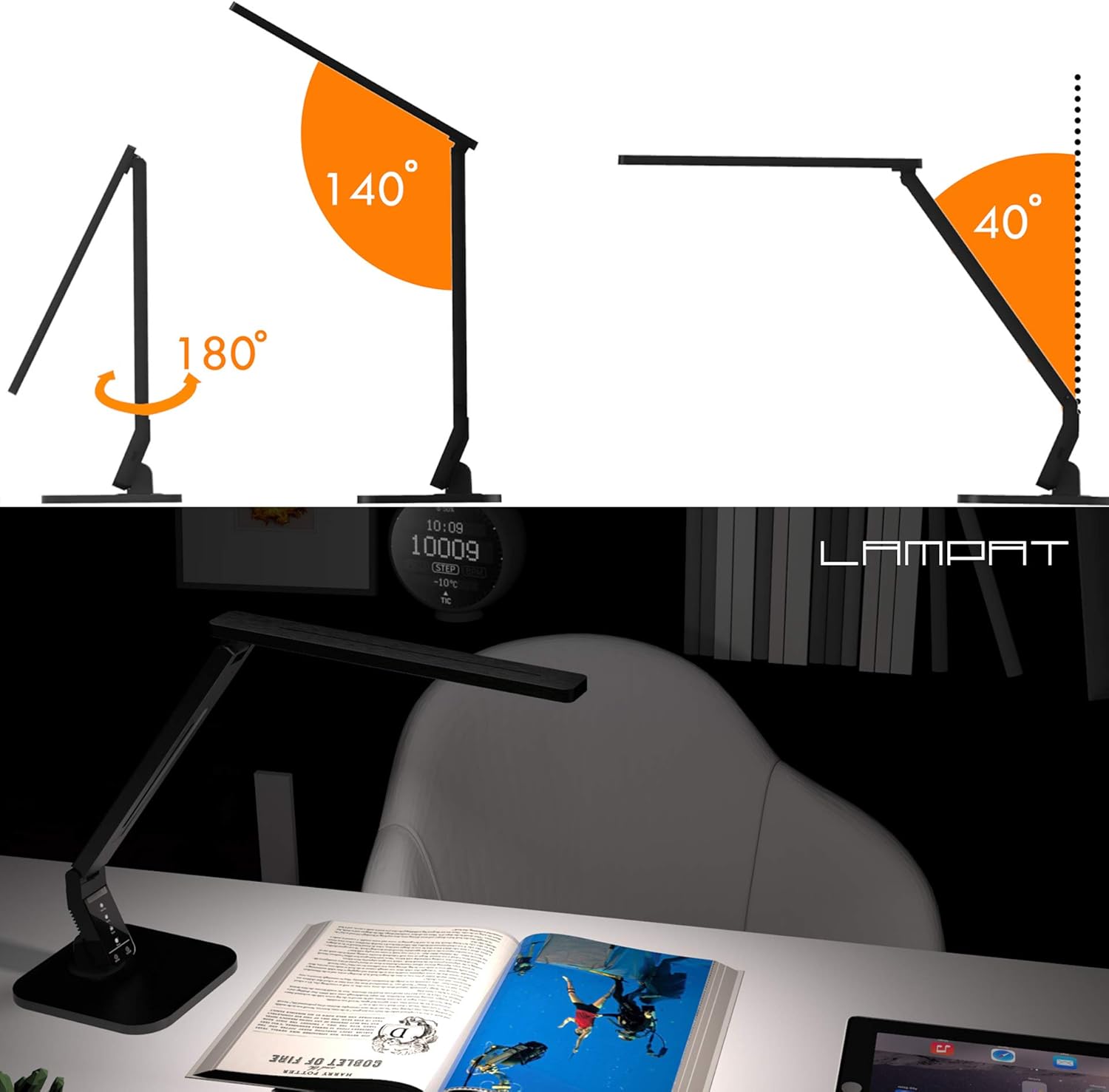 Lampat LED Desk Lamp, Dimmable LED Table Lamp Black, 4 Lighting Modes, 5-Level Dimmer, Touch-Sensitive Control Panel, 1-Hour Auto Timer, 5V/2A USB Charging Port) - - 