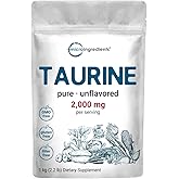 Micro Ingredients Taurine Powder Supplement | 1 KG, 2000mg Per Serving | Unflavored | 100% Pure, Easily Absorbed Free Form | Essential Amino Acids for Exercise, Energy, & Heart Support
