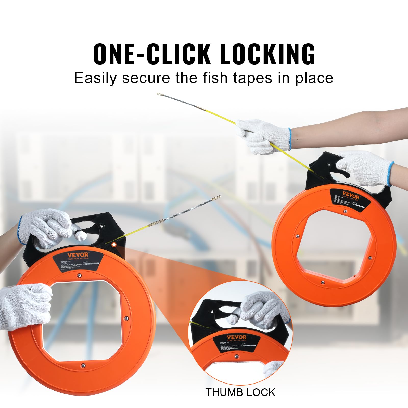 electricians fish tape reel 425FT Fiberglass 1/4 Inch Electrical Wire Puller Steel Dive through that tricky 120 bends with our 100 VEVOR 200ft Fish Tape 