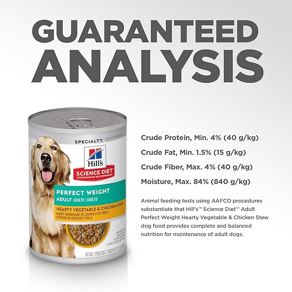 HILL’S SCIENCE DIET PERFECT WEIGHT, ADULT 1-6, WEIGHT MANAGEMENT SUPPORT, WET DOG FOOD, CHICKEN & VEGETABLES STEW, 12.5 OZ CAN, CASE OF 12