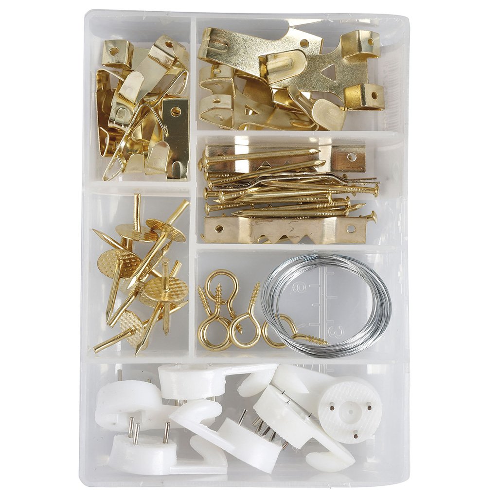 Cogex 85274 Picture Hook Assortment, White/Grey/Gold, Set of 60 Pieces