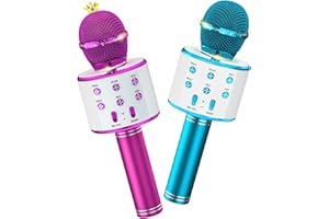 Ankuka Kids Karaoke Microphone 2 Pack, Wireless Bluetooth Karaoke Microphone for Singing Portable Handheld Mic Speaker Machine, Christmas Birthday Gifts for Girls Boys Ages 4-12(Blue & Purple)