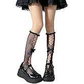 Benefeet Sox Womens Lace Knee High Socks Girls Ruffle Knee Highs Sexy Sheer Trouser Socks Black White Mesh Fishnet Stockings
