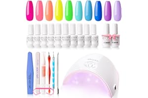 Gellen Gel Nail Polish Starter Kit With U V/LED Light, 10 Colors 24W Nail Dryer, Gel Base Top Coat Nail Art Tools, All-In-One Nail Kit Home/Salon Manicure Set, Bright Neon Gel Polish Set