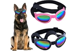 SDFVSDG 2 Pcs Dog Goggles Dogs Sunglasses Eye Wear for Medium Large Breed Dogs Wind Dust UV Protection Black and Pink Pet Glasses with Adjustable Strap for Skiing Driving Bike Swim (Medium Large, Ellipse)