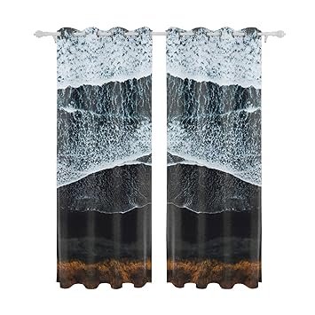 Amazon Com Toggip Sea Surf Aerial View Coast Foam Print Curtains